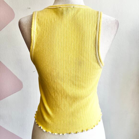 Butter Yellow Ribbed Tank Top, Clean Girl Minimalist Y2K Retro Coquette Medium - Picture 3 of 6